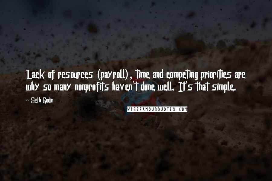 Seth Godin Quotes: Lack of resources (payroll), time and competing priorities are why so many nonprofits haven't done well. It's that simple.