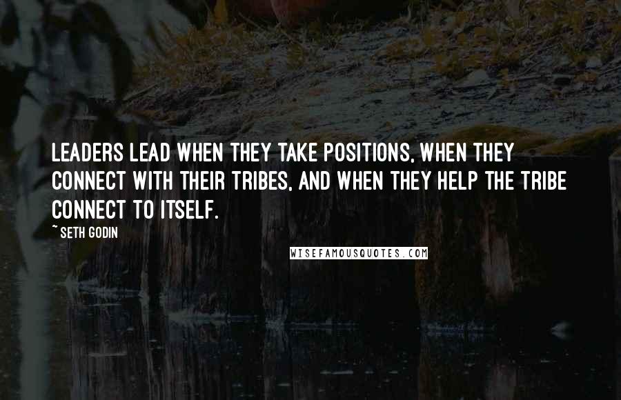 Seth Godin Quotes: Leaders lead when they take positions, when they connect with their tribes, and when they help the tribe connect to itself.