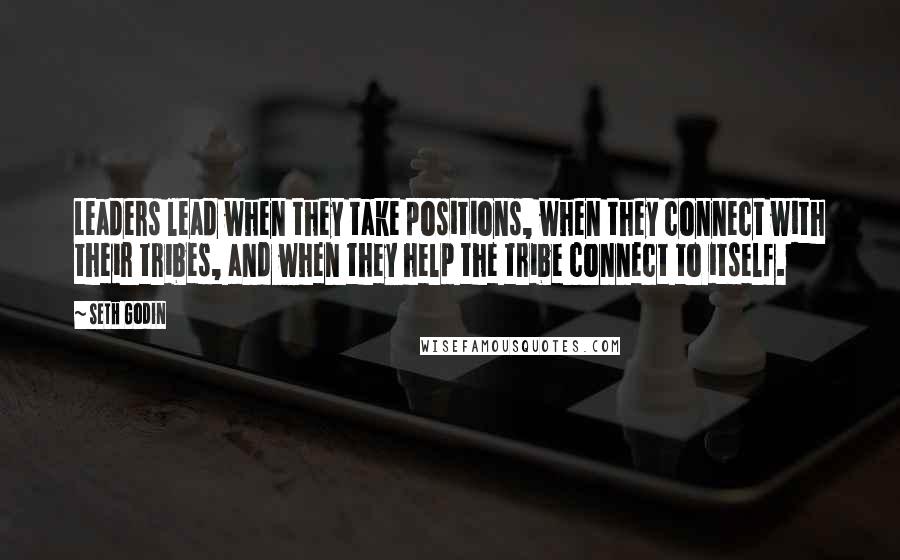 Seth Godin Quotes: Leaders lead when they take positions, when they connect with their tribes, and when they help the tribe connect to itself.