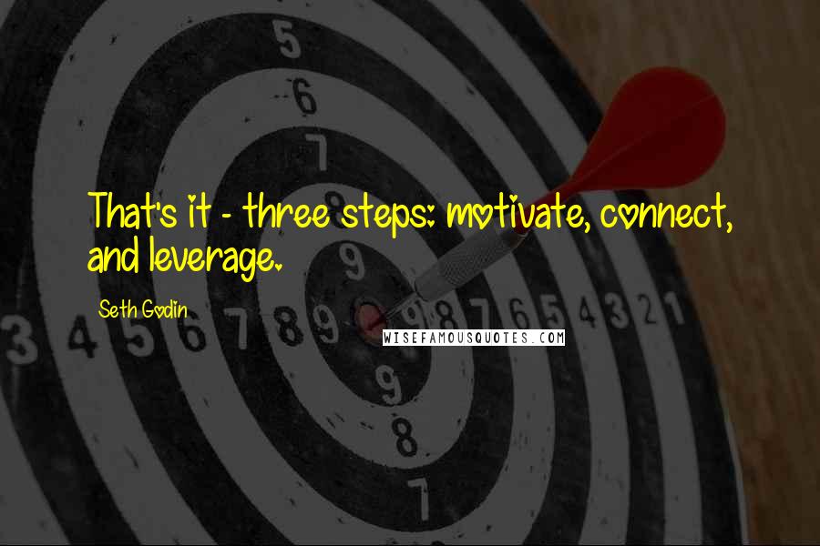 Seth Godin Quotes: That's it - three steps: motivate, connect, and leverage.