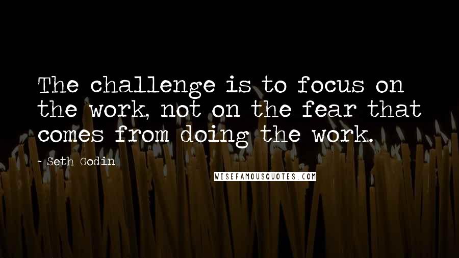 Seth Godin Quotes: The challenge is to focus on the work, not on the fear that comes from doing the work.