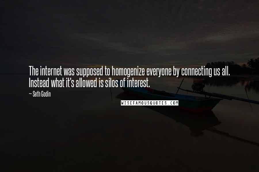Seth Godin Quotes: The internet was supposed to homogenize everyone by connecting us all. Instead what it's allowed is silos of interest.