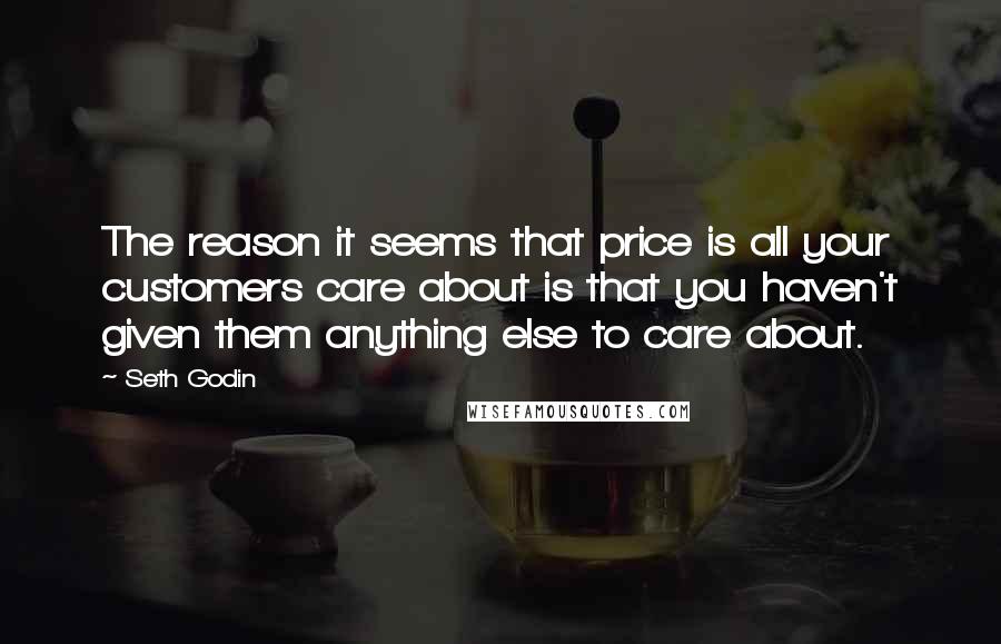 Seth Godin Quotes: The reason it seems that price is all your customers care about is that you haven't given them anything else to care about.