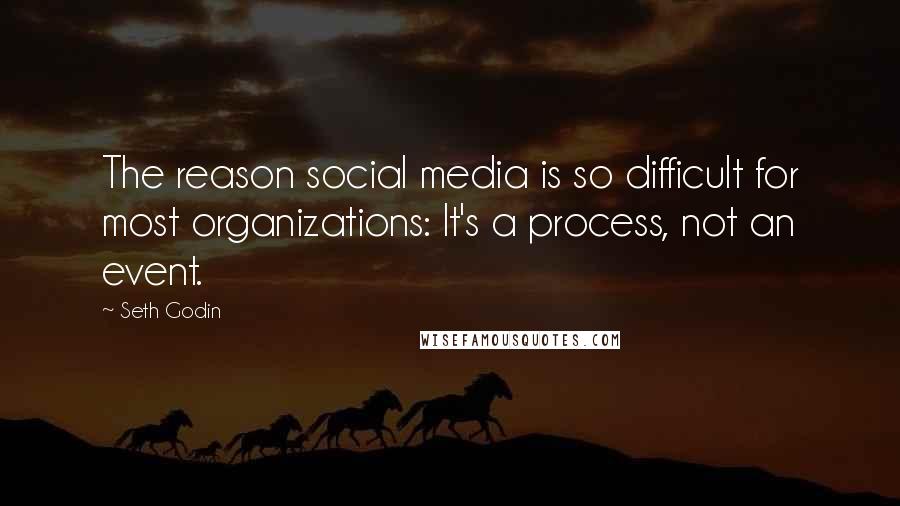 Seth Godin Quotes: The reason social media is so difficult for most organizations: It's a process, not an event.