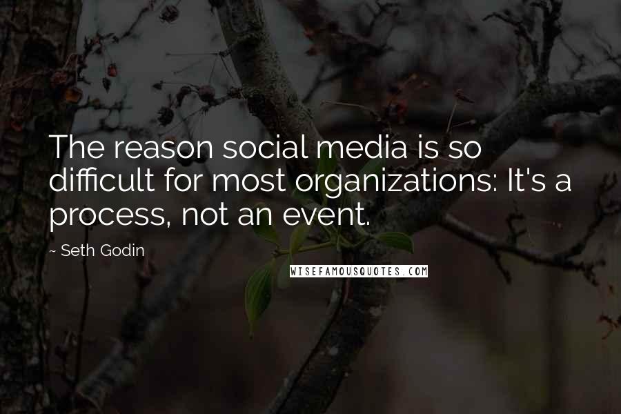 Seth Godin Quotes: The reason social media is so difficult for most organizations: It's a process, not an event.