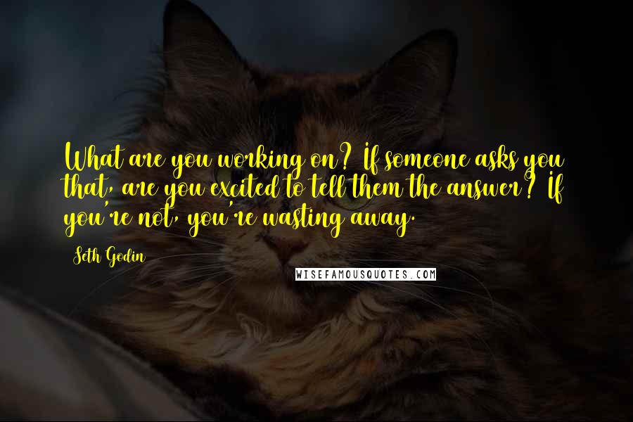 Seth Godin Quotes: What are you working on? If someone asks you that, are you excited to tell them the answer? If you're not, you're wasting away.