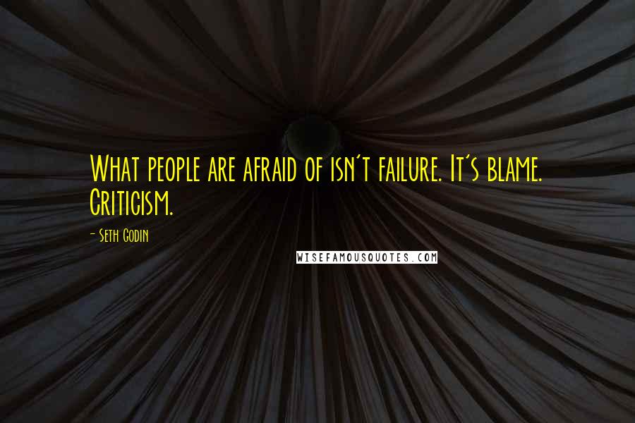 Seth Godin Quotes: What people are afraid of isn't failure. It's blame. Criticism.