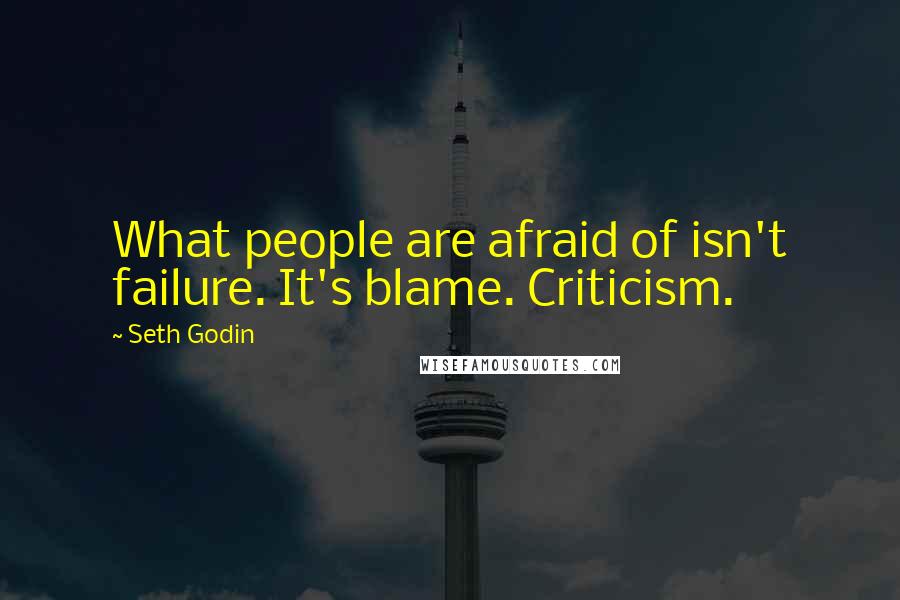 Seth Godin Quotes: What people are afraid of isn't failure. It's blame. Criticism.