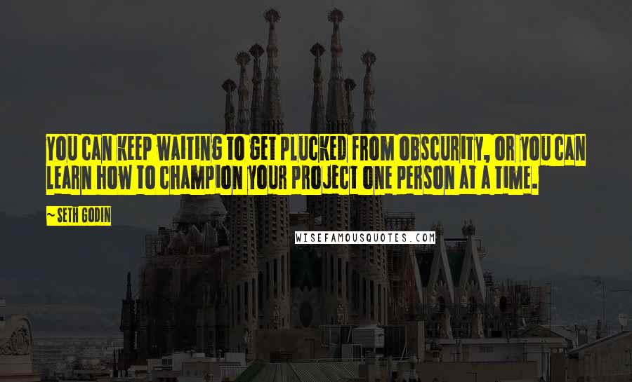 Seth Godin Quotes: You can keep waiting to get plucked from obscurity, or you can learn how to champion your project one person at a time.