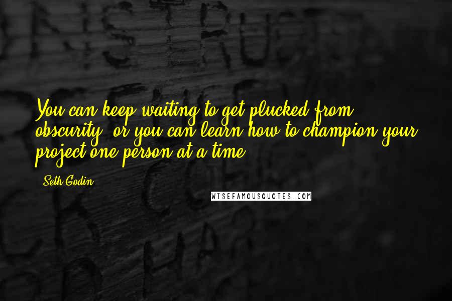 Seth Godin Quotes: You can keep waiting to get plucked from obscurity, or you can learn how to champion your project one person at a time.