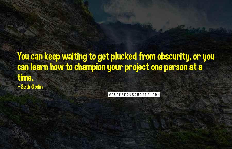 Seth Godin Quotes: You can keep waiting to get plucked from obscurity, or you can learn how to champion your project one person at a time.