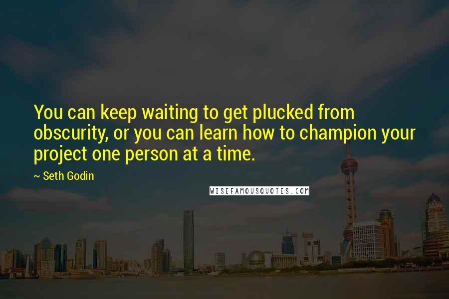 Seth Godin Quotes: You can keep waiting to get plucked from obscurity, or you can learn how to champion your project one person at a time.