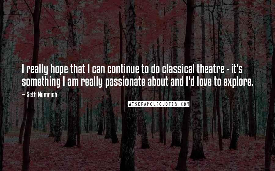 Seth Numrich Quotes: I really hope that I can continue to do classical theatre - it's something I am really passionate about and I'd love to explore.