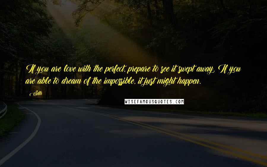 Seth Quotes: If you are love with the perfect, prepare to see it swept away. If you are able to dream of the impossible, it just might happen.