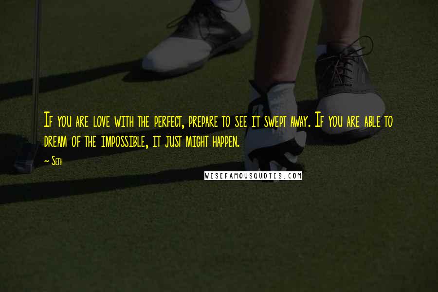 Seth Quotes: If you are love with the perfect, prepare to see it swept away. If you are able to dream of the impossible, it just might happen.