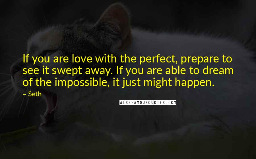 Seth Quotes: If you are love with the perfect, prepare to see it swept away. If you are able to dream of the impossible, it just might happen.