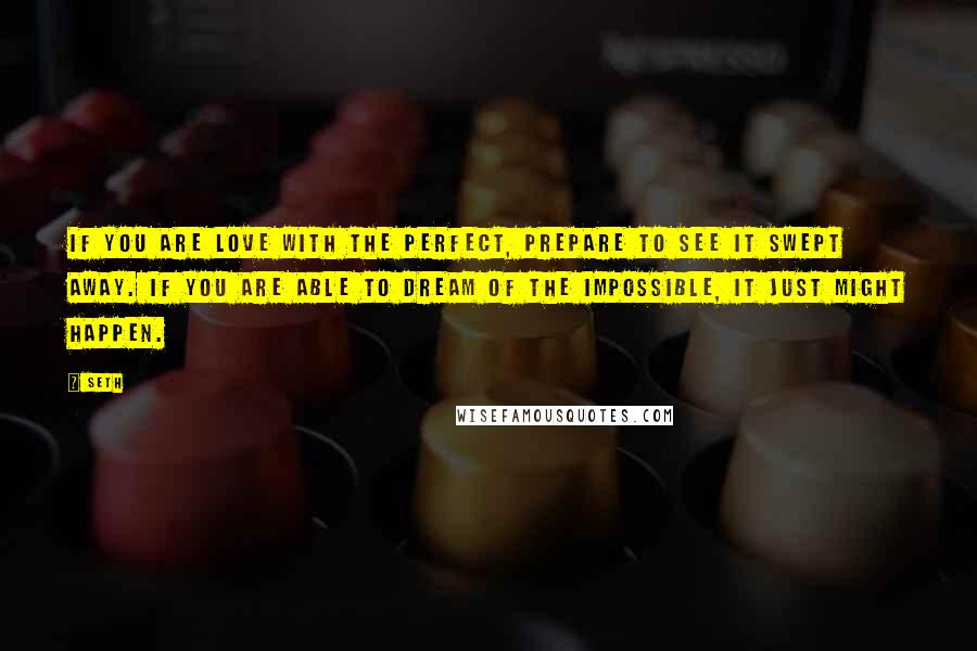 Seth Quotes: If you are love with the perfect, prepare to see it swept away. If you are able to dream of the impossible, it just might happen.