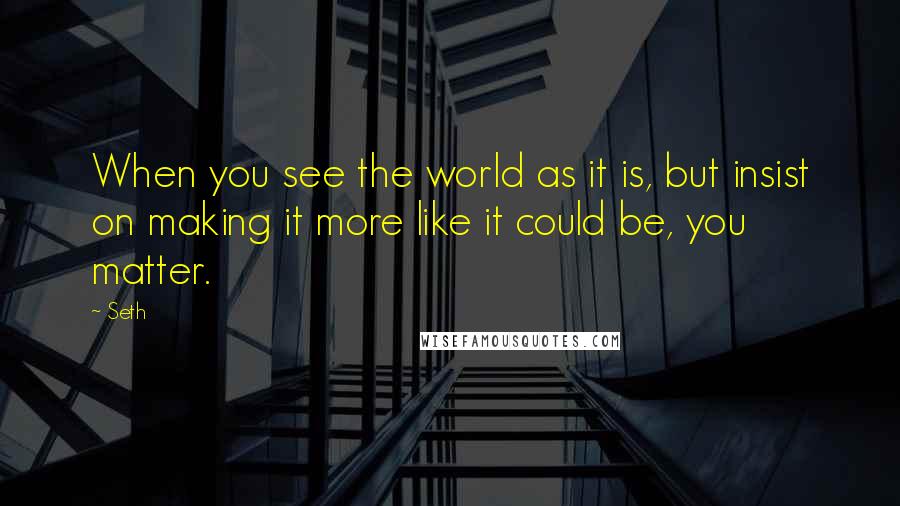 Seth Quotes: When you see the world as it is, but insist on making it more like it could be, you matter.