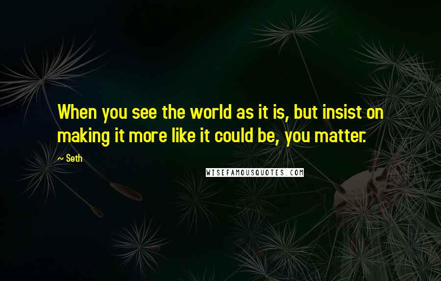 Seth Quotes: When you see the world as it is, but insist on making it more like it could be, you matter.