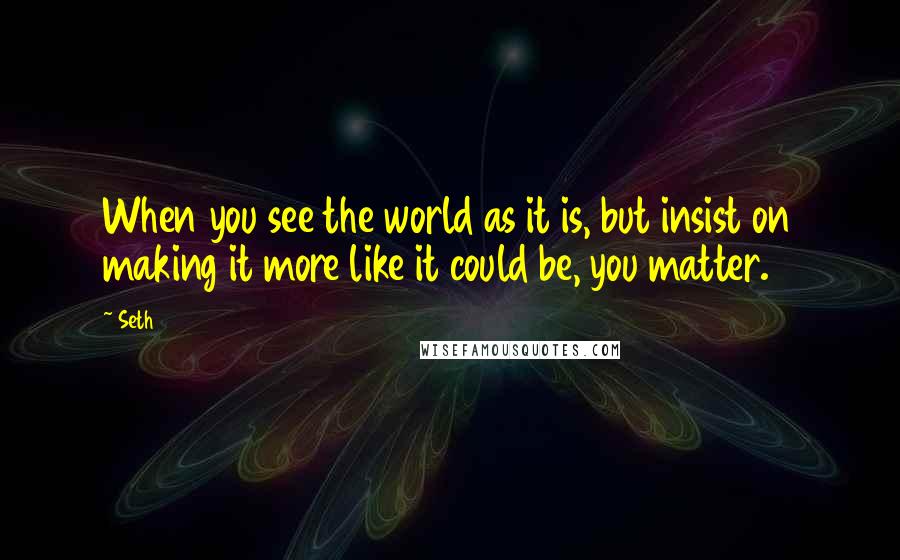 Seth Quotes: When you see the world as it is, but insist on making it more like it could be, you matter.