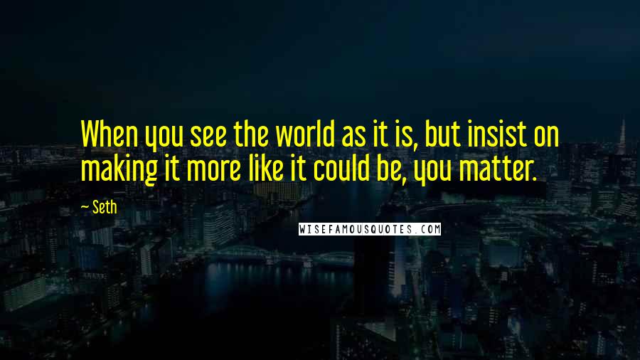 Seth Quotes: When you see the world as it is, but insist on making it more like it could be, you matter.