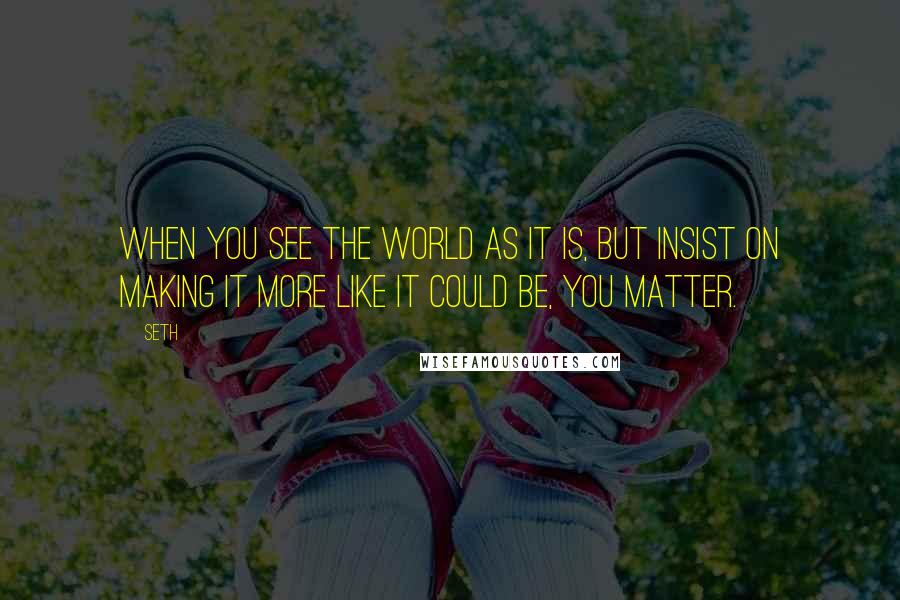 Seth Quotes: When you see the world as it is, but insist on making it more like it could be, you matter.