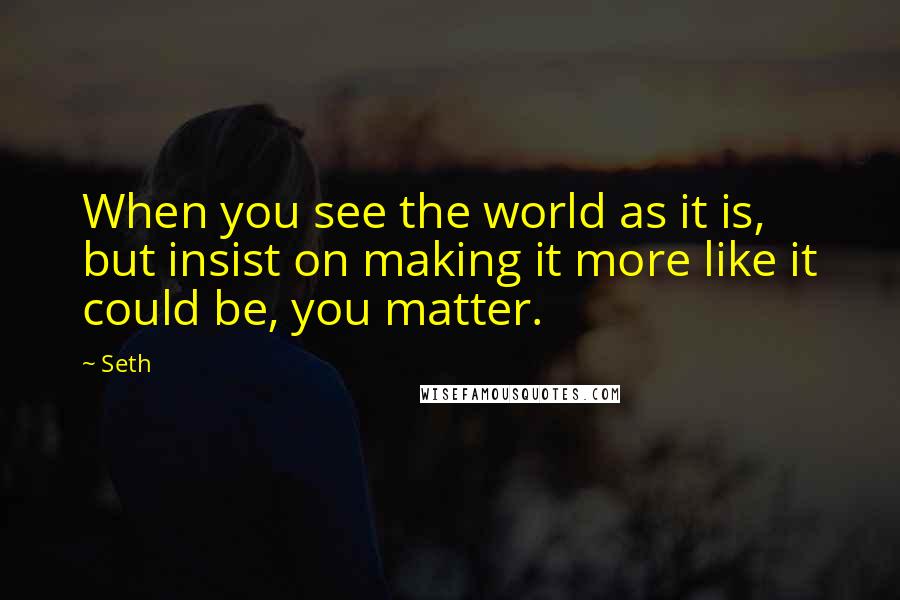 Seth Quotes: When you see the world as it is, but insist on making it more like it could be, you matter.