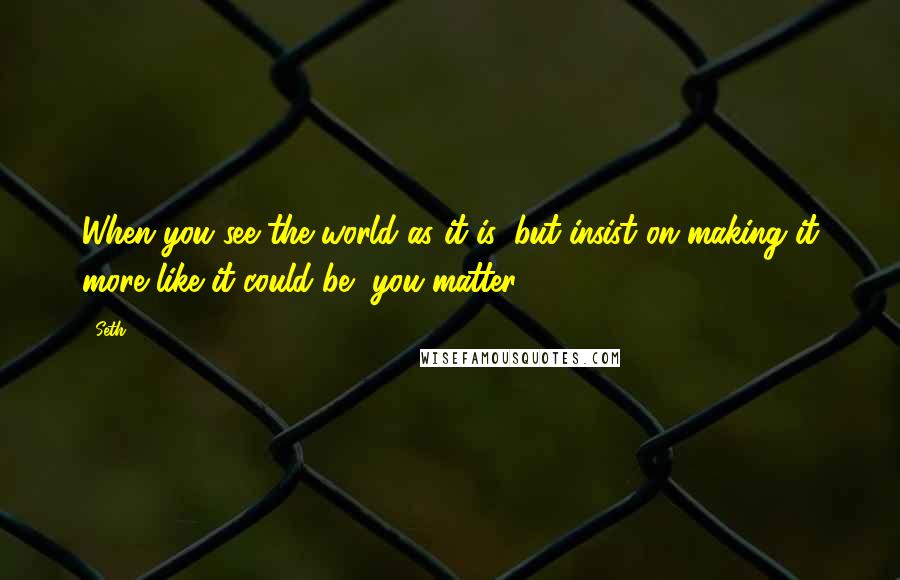 Seth Quotes: When you see the world as it is, but insist on making it more like it could be, you matter.