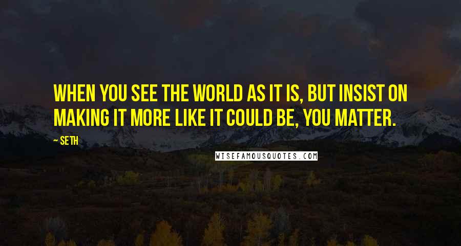 Seth Quotes: When you see the world as it is, but insist on making it more like it could be, you matter.