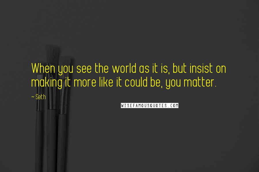 Seth Quotes: When you see the world as it is, but insist on making it more like it could be, you matter.