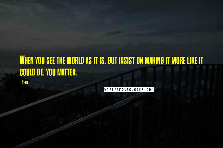 Seth Quotes: When you see the world as it is, but insist on making it more like it could be, you matter.