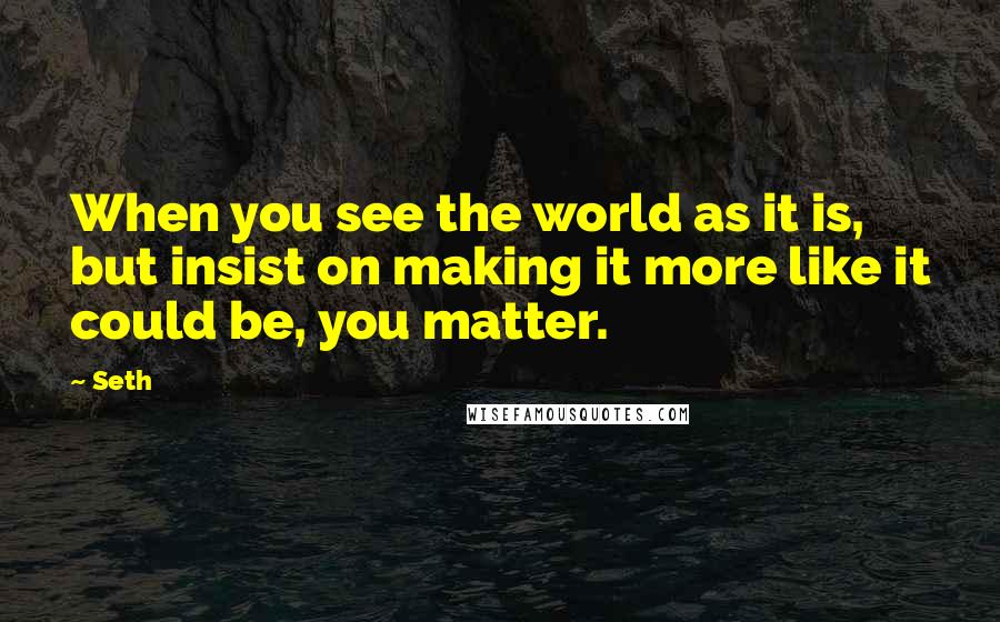 Seth Quotes: When you see the world as it is, but insist on making it more like it could be, you matter.