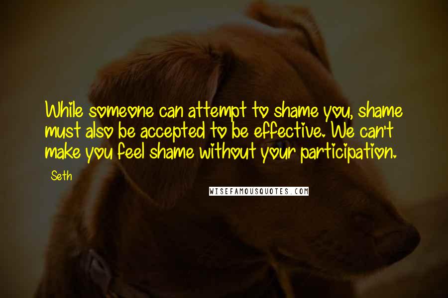 Seth Quotes: While someone can attempt to shame you, shame must also be accepted to be effective. We can't make you feel shame without your participation.