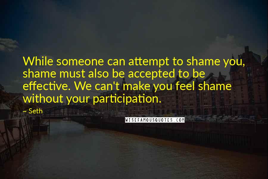 Seth Quotes: While someone can attempt to shame you, shame must also be accepted to be effective. We can't make you feel shame without your participation.