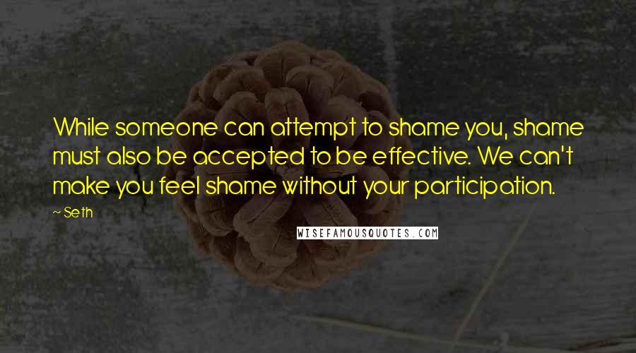 Seth Quotes: While someone can attempt to shame you, shame must also be accepted to be effective. We can't make you feel shame without your participation.
