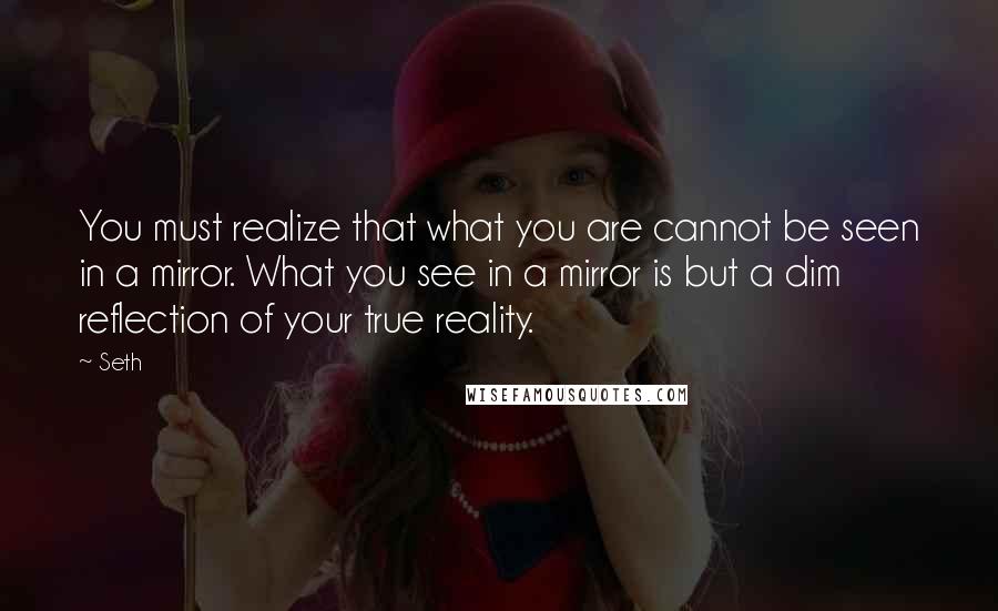 Seth Quotes: You must realize that what you are cannot be seen in a mirror. What you see in a mirror is but a dim reflection of your true reality.