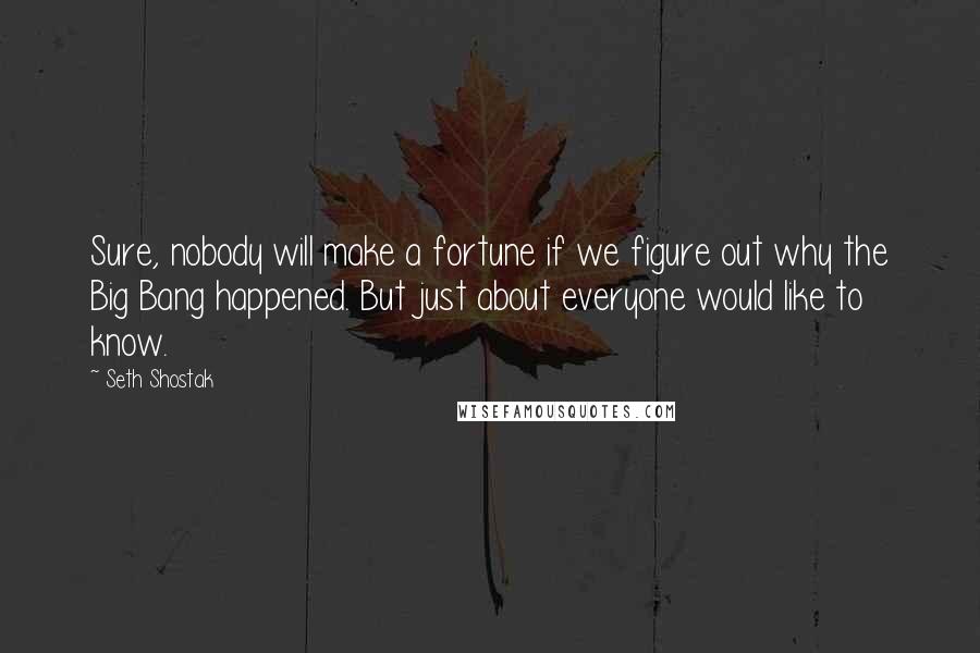 Seth Shostak Quotes: Sure, nobody will make a fortune if we figure out why the Big Bang happened. But just about everyone would like to know.