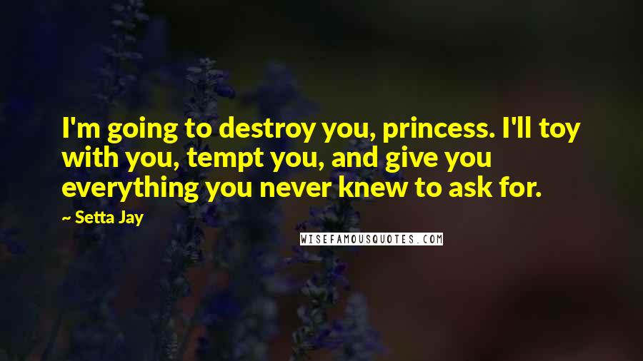 Setta Jay Quotes: I'm going to destroy you, princess. I'll toy with you, tempt you, and give you everything you never knew to ask for.