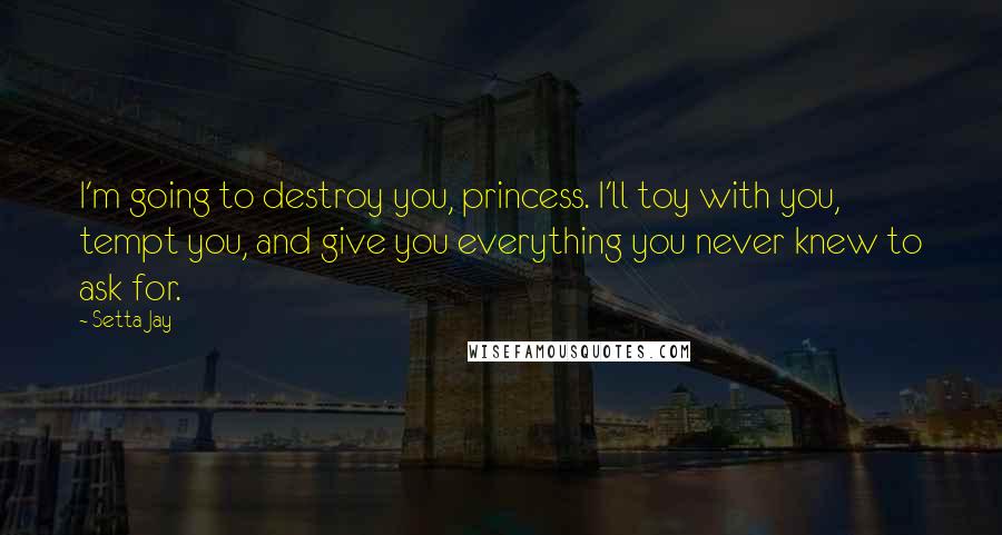 Setta Jay Quotes: I'm going to destroy you, princess. I'll toy with you, tempt you, and give you everything you never knew to ask for.