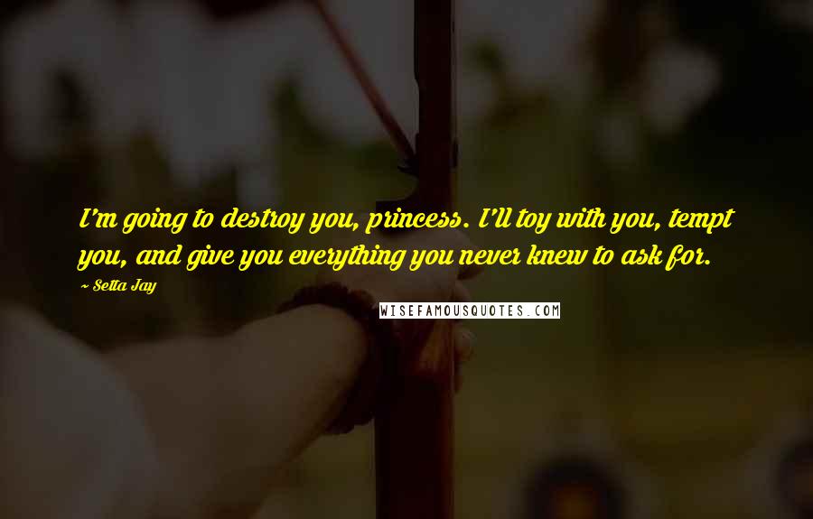 Setta Jay Quotes: I'm going to destroy you, princess. I'll toy with you, tempt you, and give you everything you never knew to ask for.