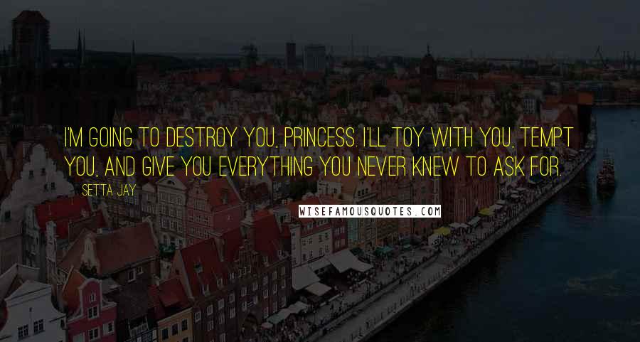 Setta Jay Quotes: I'm going to destroy you, princess. I'll toy with you, tempt you, and give you everything you never knew to ask for.