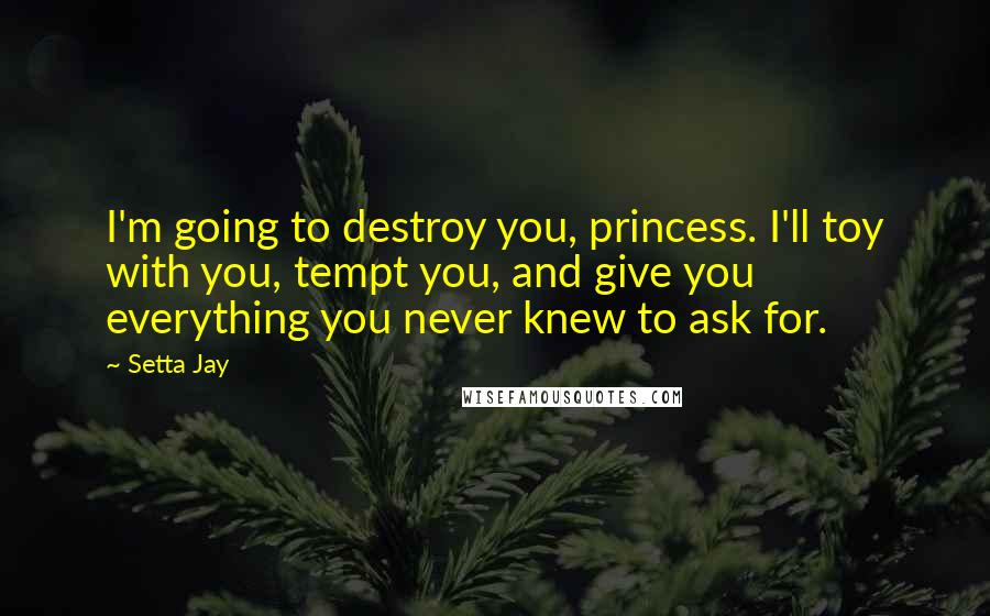 Setta Jay Quotes: I'm going to destroy you, princess. I'll toy with you, tempt you, and give you everything you never knew to ask for.