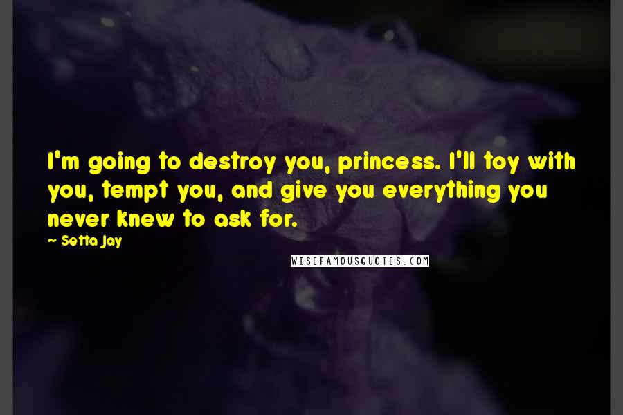 Setta Jay Quotes: I'm going to destroy you, princess. I'll toy with you, tempt you, and give you everything you never knew to ask for.