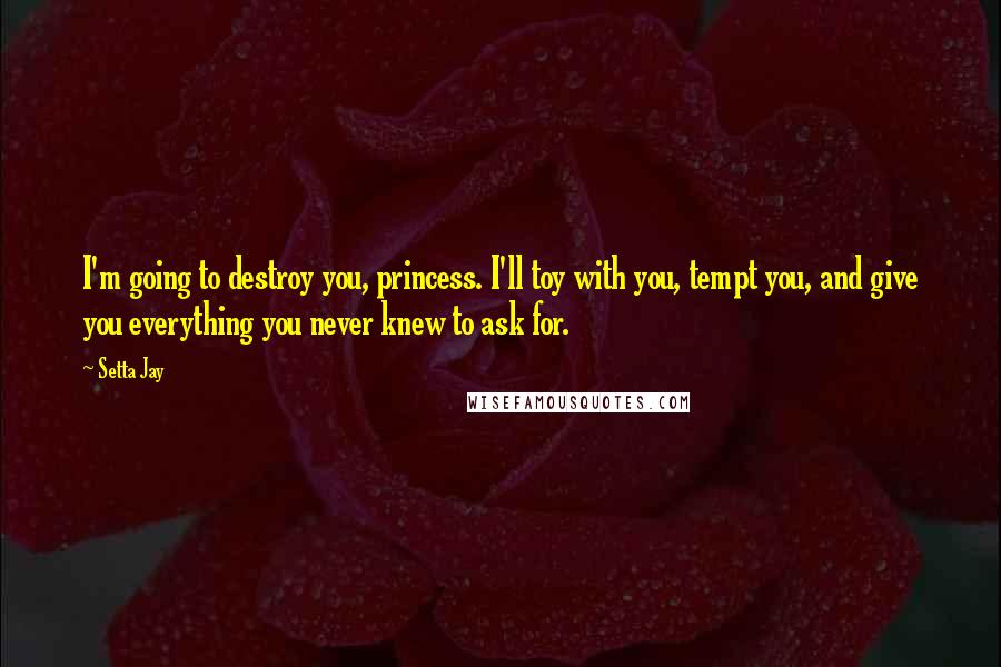 Setta Jay Quotes: I'm going to destroy you, princess. I'll toy with you, tempt you, and give you everything you never knew to ask for.