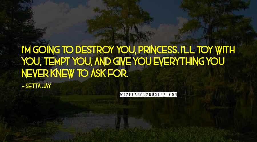 Setta Jay Quotes: I'm going to destroy you, princess. I'll toy with you, tempt you, and give you everything you never knew to ask for.