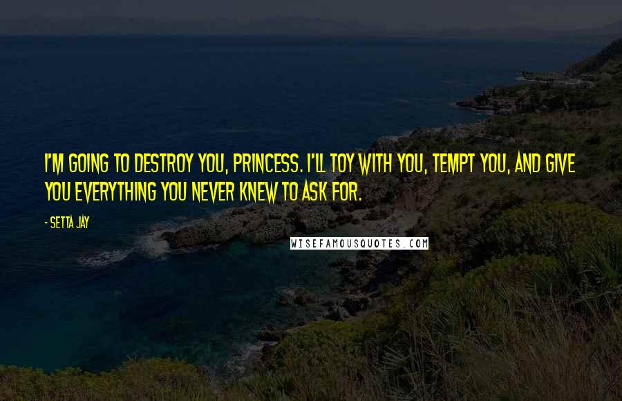 Setta Jay Quotes: I'm going to destroy you, princess. I'll toy with you, tempt you, and give you everything you never knew to ask for.