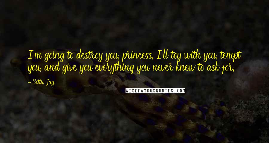 Setta Jay Quotes: I'm going to destroy you, princess. I'll toy with you, tempt you, and give you everything you never knew to ask for.