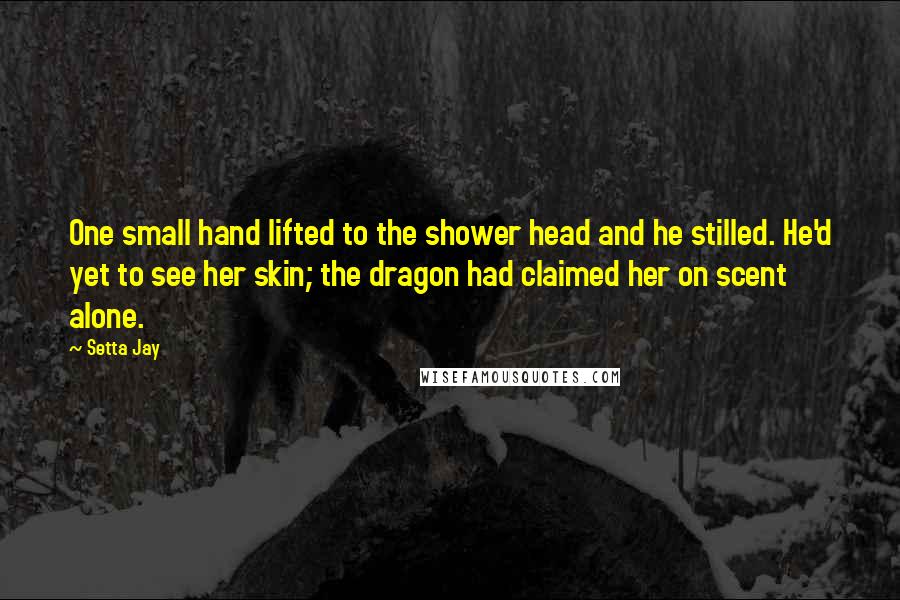 Setta Jay Quotes: One small hand lifted to the shower head and he stilled. He'd yet to see her skin; the dragon had claimed her on scent alone.