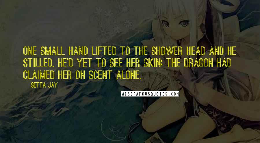 Setta Jay Quotes: One small hand lifted to the shower head and he stilled. He'd yet to see her skin; the dragon had claimed her on scent alone.