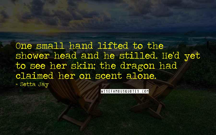 Setta Jay Quotes: One small hand lifted to the shower head and he stilled. He'd yet to see her skin; the dragon had claimed her on scent alone.